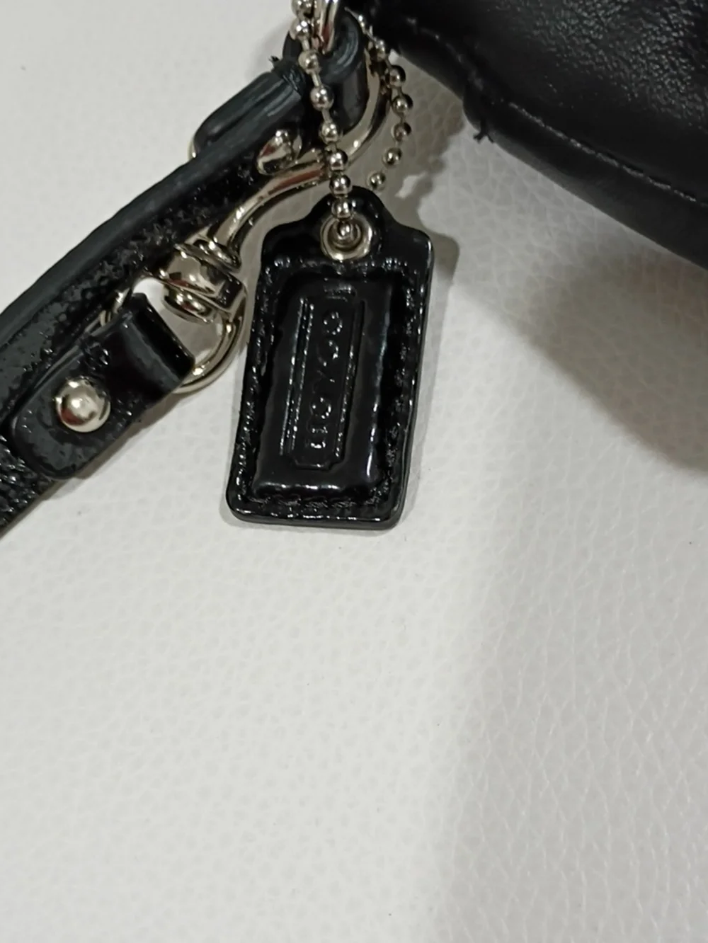 Coach Black Leather Wristlet Clutch with Patent Leather Trim And Silver Hardware